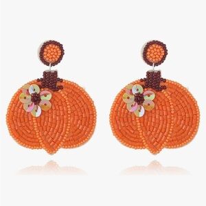 Earrings Pumpkin Beaded Sequins Dangle Halloween Fall Autumn Thanksgiving